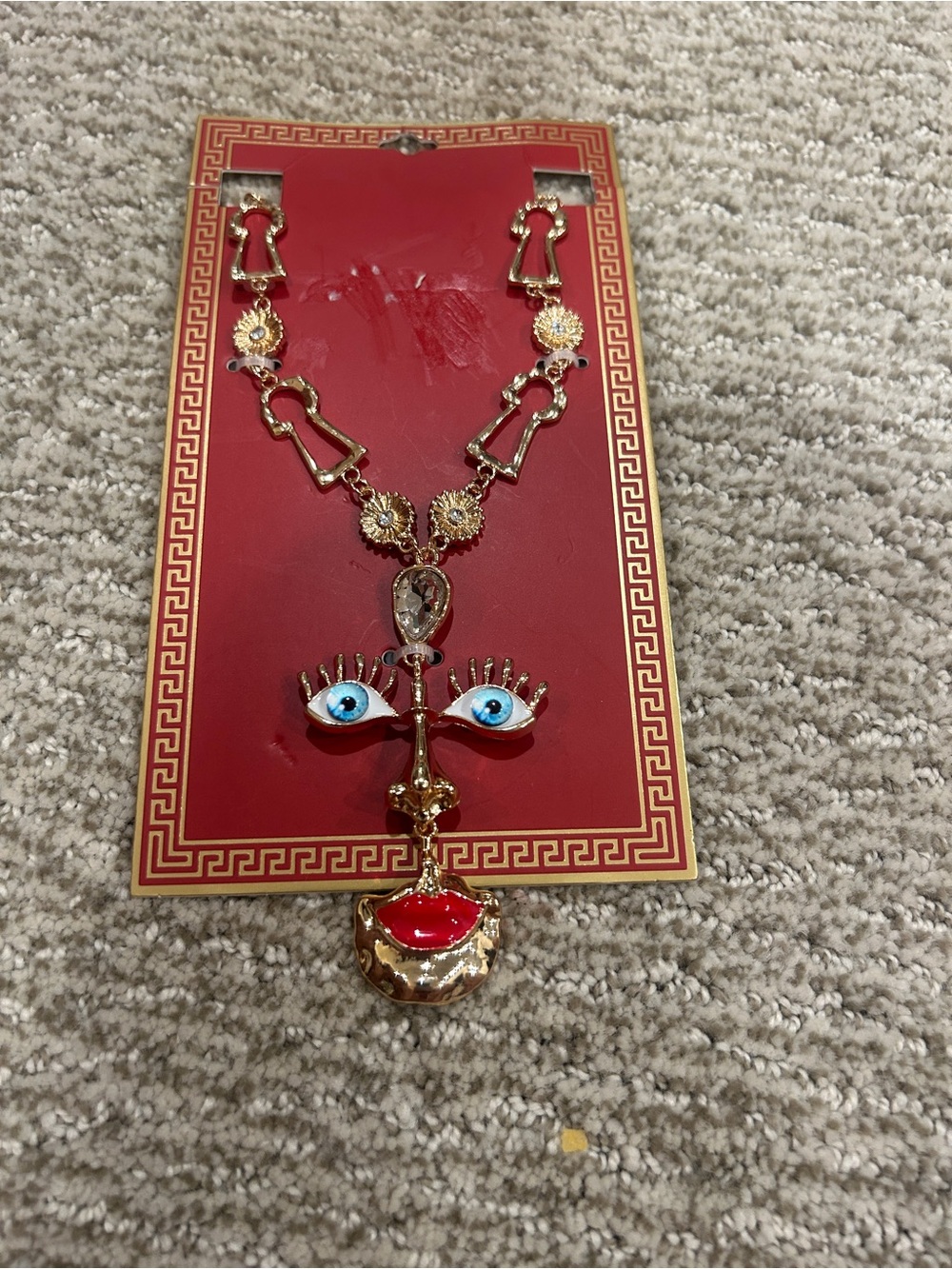 & Other Stories Gold-tone Necklace with Blue Eye and Red Lip Motif